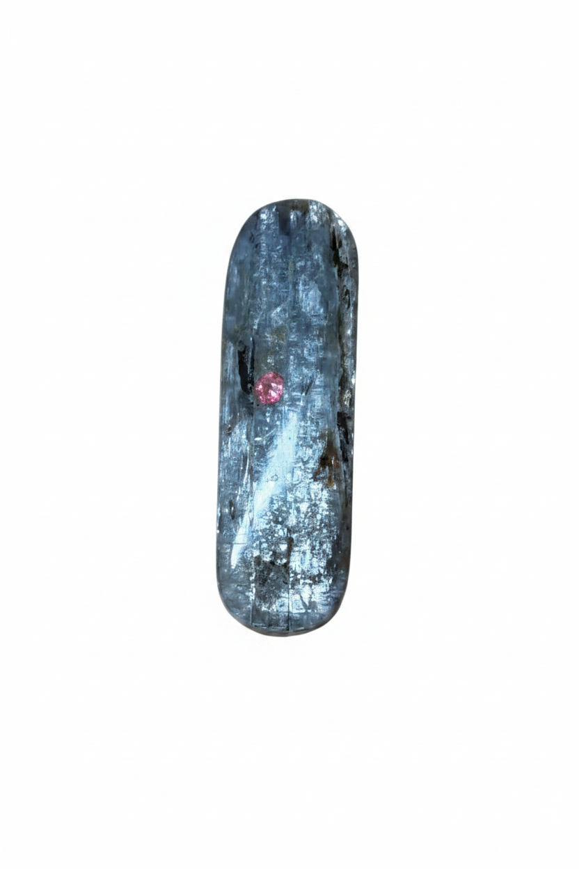 Premium Kyanite blade with pink sapphire inclusion.