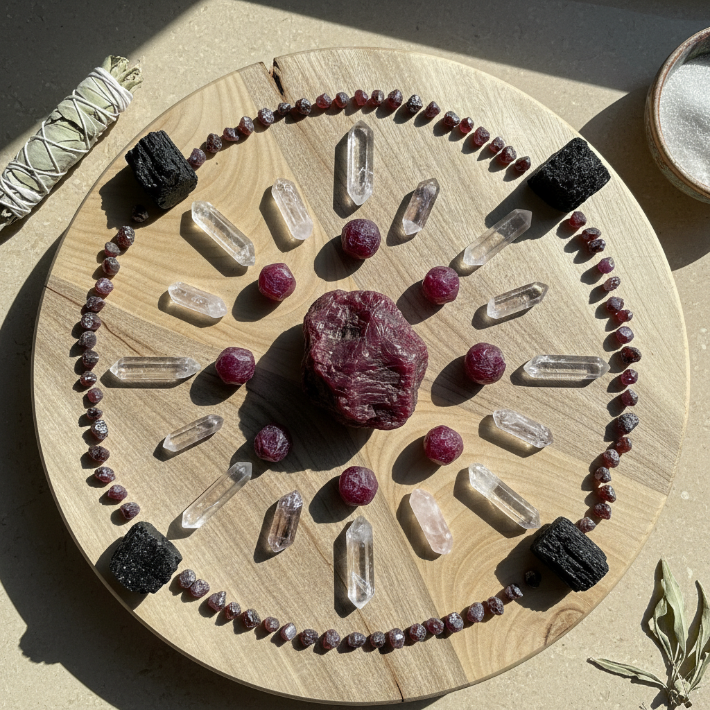 Wyoming Starlight Crystal Starter Kit – Kyanite, Ruby/Sapphire, Cosmic Stardust + Sacred Grid (Beginner Crystal Set)